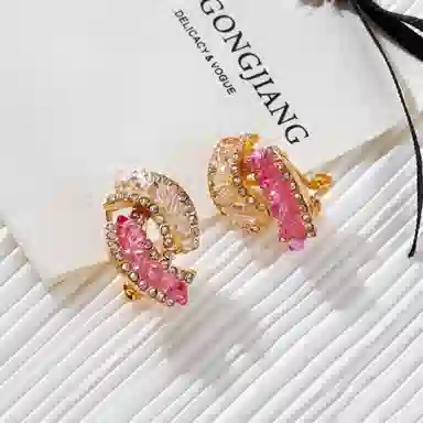 澜耀 粉棕晶环 几何 复古小众高级感 铜合金 耳环 女款