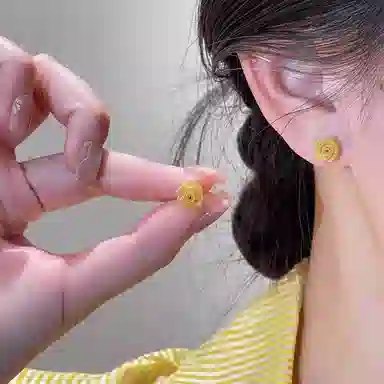 澜耀 金缕山茶蜜 编织山茶花 小巧精致百搭耳饰 铜合金 耳钉 女款