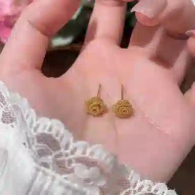 澜耀 金缕山茶蜜 编织山茶花 小巧精致百搭耳饰 铜合金 耳钉 女款