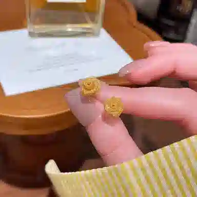 澜耀 金缕山茶蜜 编织山茶花 小巧精致百搭耳饰 铜合金 耳钉 女款