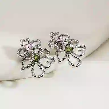 澜耀 褶皱镂空花朵 百搭设计精致小众素款甜美耳饰 合金 耳环 女款