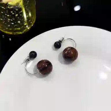 澜耀 气质咖色珠珠 时尚百搭复古小众简约精致耳饰 合金 耳环 女款