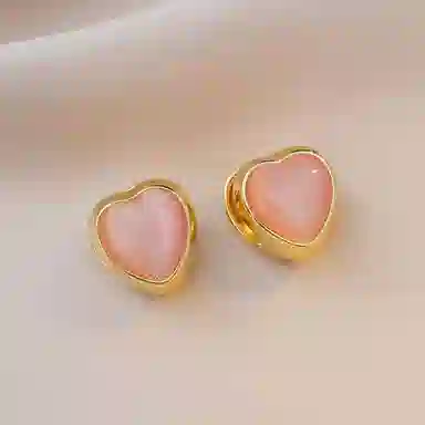 澜耀 粉色爱心 小众设计甜美轻奢大方气质优雅高级感耳饰 合金 耳环 女款