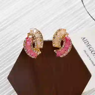 澜耀 粉棕晶环 几何 复古小众高级感 铜合金 耳环 女款