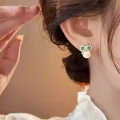 澜耀 独特猫头鹰珍珠 小众设计高级感耳饰 合金 耳环 女款