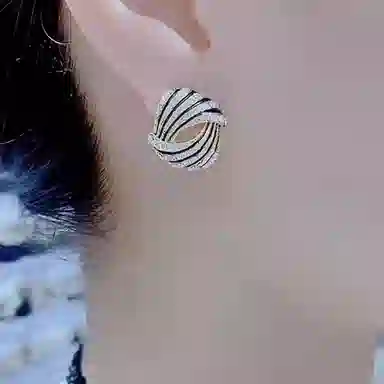 澜耀 黑金旋钻 复古螺旋条纹镶钻 个性网红气质高级感耳饰 铜合金 耳环 女款