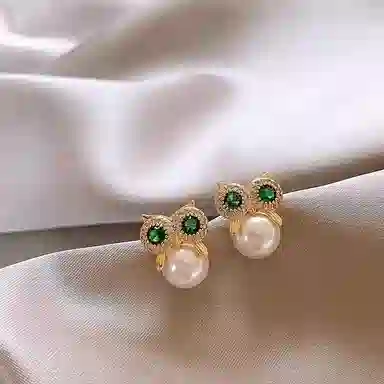 澜耀 独特猫头鹰珍珠 小众设计高级感耳饰 合金 耳环 女款