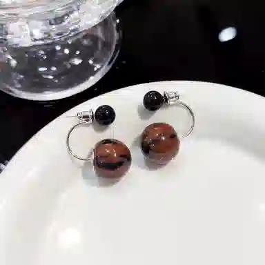 澜耀 气质咖色珠珠 时尚百搭复古小众简约精致耳饰 合金 耳环 女款