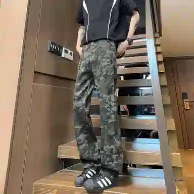 悍戈 美式复古高街风多口袋机能透气舒适百搭迷彩工装直筒裤休闲裤 男女同款