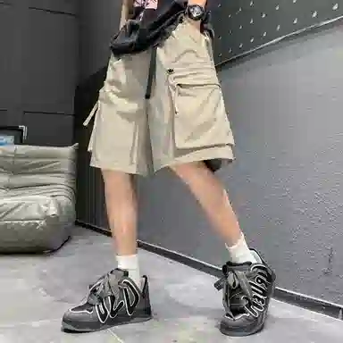玉儿恋 美式复古潮流宽松口袋五分裤尽显百搭风范时尚休闲短裤 男女同款