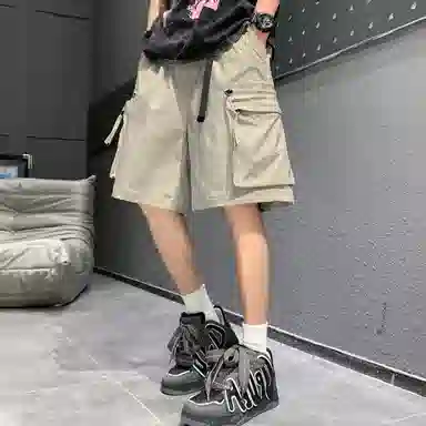 玉儿恋 美式复古潮流宽松口袋五分裤尽显百搭风范时尚休闲短裤 男女同款