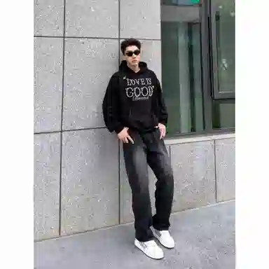 布客行 美式高街复古做旧水洗百搭显高显瘦潮流休闲微喇直筒裤牛仔裤 男女同款