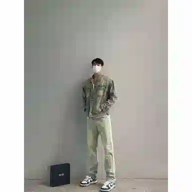 布客行 美式高街复古做旧水洗百搭显高显瘦潮流休闲微喇直筒裤牛仔裤 男女同款