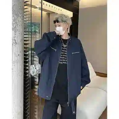 悍戈 复古纯色多设计元素解构分割宽松休闲立领飞行员夹克 男女同款