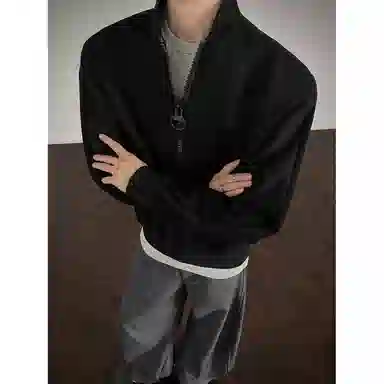 悍戈 美式高街半拉链休闲日常出行小众设计感大拉链立领重磅大码长袖上衣质感卫衣 男女同款