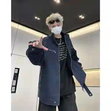 悍戈 复古纯色多设计元素解构分割宽松休闲立领飞行员夹克 男女同款