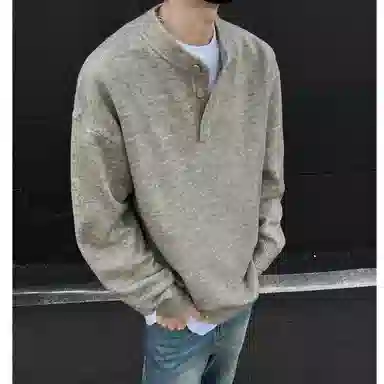 悍戈 秋冬美式慵懒风亨利领长袖百搭打底上衣针织衫 男女同款