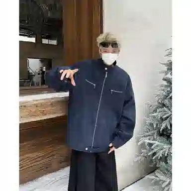 悍戈 复古纯色多设计元素解构分割宽松休闲立领飞行员夹克 男女同款