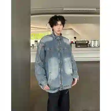 悍戈 复古水洗男潮牌痞帅高级感宽松休闲立领衫常规型牛仔外套夹克 男女同款