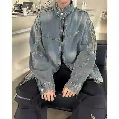 悍戈 复古水洗男潮牌痞帅高级感宽松休闲立领衫常规型牛仔外套夹克 男女同款