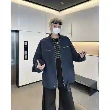 悍戈 复古纯色多设计元素解构分割宽松休闲立领飞行员夹克 男女同款