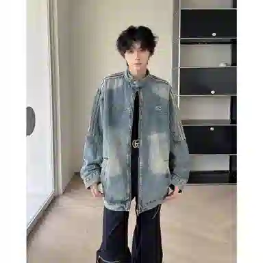 悍戈 复古水洗男潮牌痞帅高级感宽松休闲立领衫常规型牛仔外套夹克 男女同款