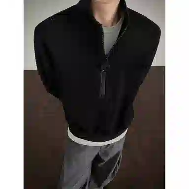 悍戈 美式高街半拉链休闲日常出行小众设计感大拉链立领重磅大码长袖上衣质感卫衣 男女同款