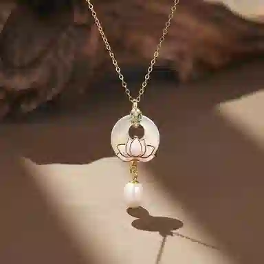 金戟 蛇头莲花 新中式国风生肖蛇守护 平安扣清透优雅锁骨链#好运#好运天然 玉髓 项链 女款