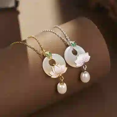 金戟 蛇头莲花 新中式国风生肖蛇守护 平安扣清透优雅锁骨链#好运#好运天然 玉髓 项链 女款