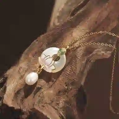 金戟 蛇头莲花 新中式国风生肖蛇守护 平安扣清透优雅锁骨链#好运#好运天然 玉髓 项链 女款