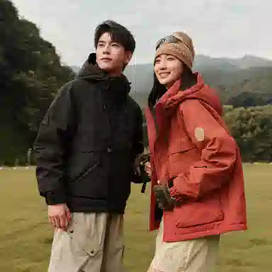 鸭鸭 纯色短款拉链长袖羽绒服 男女同款