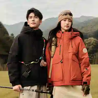 鸭鸭 纯色短款拉链长袖羽绒服 男女同款