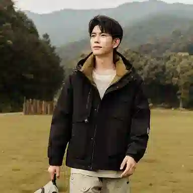 鸭鸭 纯色短款拉链长袖羽绒服 男女同款