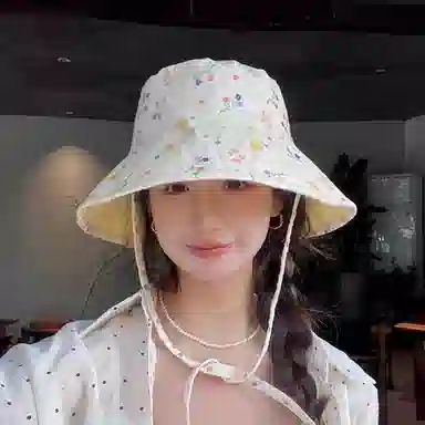 优莲茵 可爱碎花日系大帽檐遮阳显脸小水桶盆帽 海边出游户外显头小 轻便大头围可调节双面戴 棉 渔夫帽 女款
