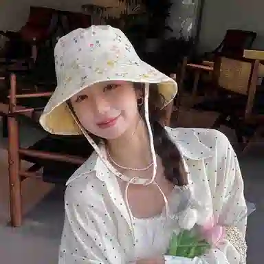 优莲茵 可爱碎花日系大帽檐遮阳显脸小水桶盆帽 海边出游户外显头小 轻便大头围可调节双面戴 棉 渔夫帽 女款
