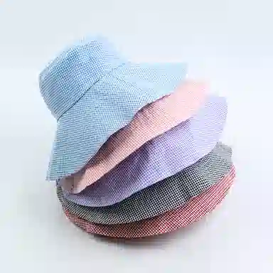 优莲茵 韩系小格纹慵懒登山帽显脸小百搭小众遮阳帽 大头围荷叶边显脸小轻便透气户外出游简约百搭 棉 渔夫帽 男女同款情侣款