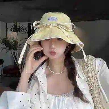 优莲茵 可爱碎花日系大帽檐遮阳显脸小水桶盆帽 海边出游户外显头小 轻便大头围可调节双面戴 棉 渔夫帽 女款
