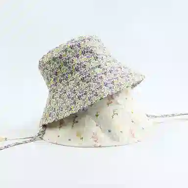 优莲茵 可爱碎花日系大帽檐遮阳显脸小水桶盆帽 海边出游户外显头小 轻便大头围可调节双面戴 棉 渔夫帽 女款