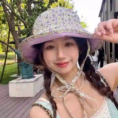 优莲茵 可爱碎花日系大帽檐遮阳显脸小水桶盆帽 海边出游户外显头小 轻便大头围可调节双面戴 棉 渔夫帽 女款