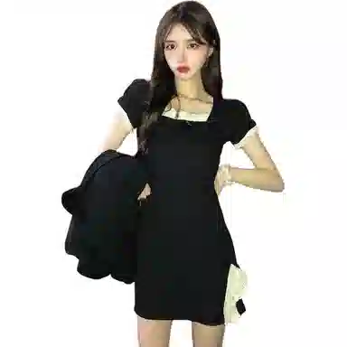 哒头下雨不愁 气质舒适优雅短袖连衣裙 女款