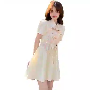 哒头下雨不愁 田园风纯欲碎花吊带连衣裙奶甜减龄短袖罩衫裙装套装 女款