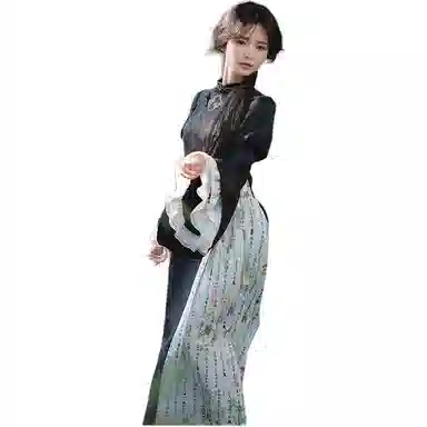 哒头下雨不愁 接袖设计绣印结合旗袍 女款