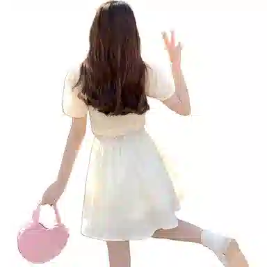 哒头下雨不愁 田园风纯欲碎花吊带连衣裙奶甜减龄短袖罩衫裙装套装 女款