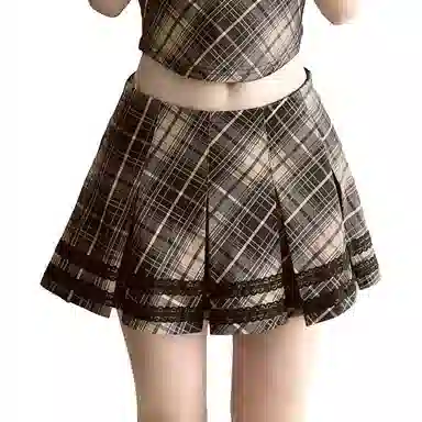 哒头下雨不愁 美式辣妹风格子复古百褶时尚休闲短裙 女款 棕色