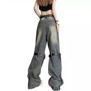 哒头下雨不愁 休闲微喇宽松牛仔裤 女款 蓝色