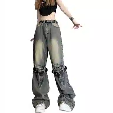 哒头下雨不愁 休闲微喇宽松牛仔裤 女款 蓝色