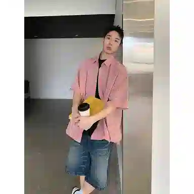 黑马漫画 美式格纹泡泡纱夏季薄款理肌感透气衬衣多巴胺情侣外套短袖衬衫 男女同款