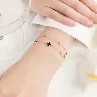 佐卡伊 幸运四叶草 双层小众设计轻奢高级感浪漫精致优雅日常百搭时尚叠戴可调节#好运 玛瑙 手链 女款