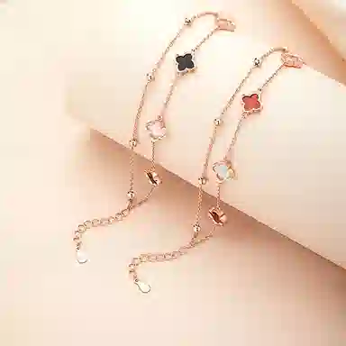 佐卡伊 幸运四叶草 双层小众设计轻奢高级感浪漫精致优雅日常百搭时尚叠戴可调节#好运 玛瑙 手链 女款