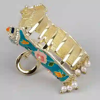 彤彤兔 小众设计感珐琅彩半扎发抓夹中号手绘花朵旗袍发饰 锌合金 发夹 女款